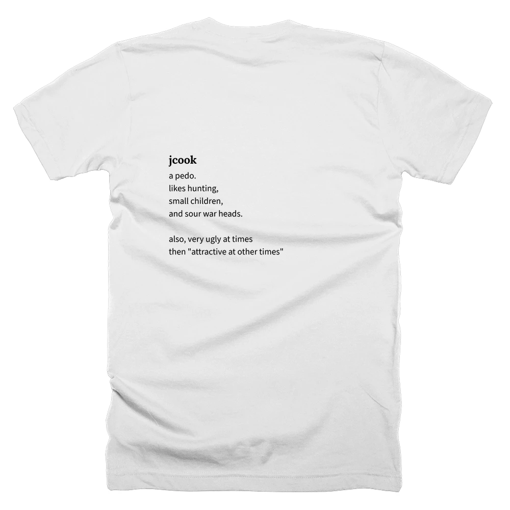 T-shirt with a definition of 'jcook' printed on the back