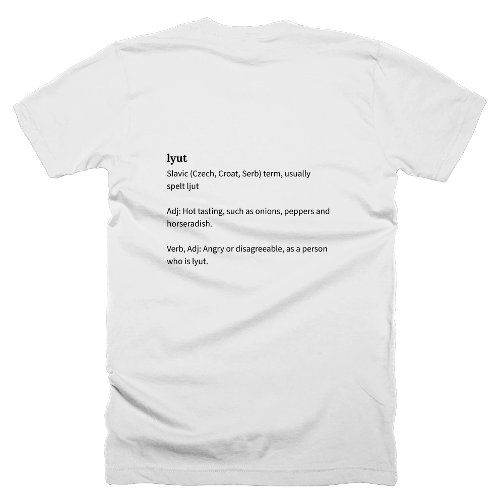 T-shirt with a definition of 'lyut' printed on the back