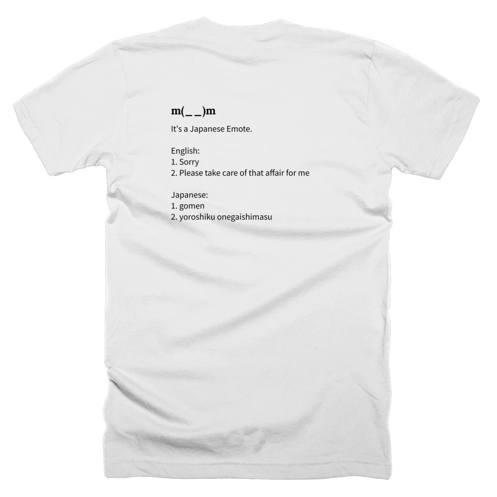 T-shirt with a definition of 'm(__)m' printed on the back