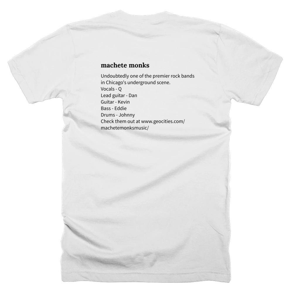 T-shirt with a definition of 'machete monks' printed on the back