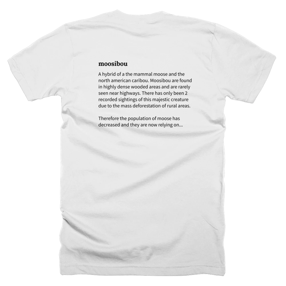 T-shirt with a definition of 'moosibou' printed on the back