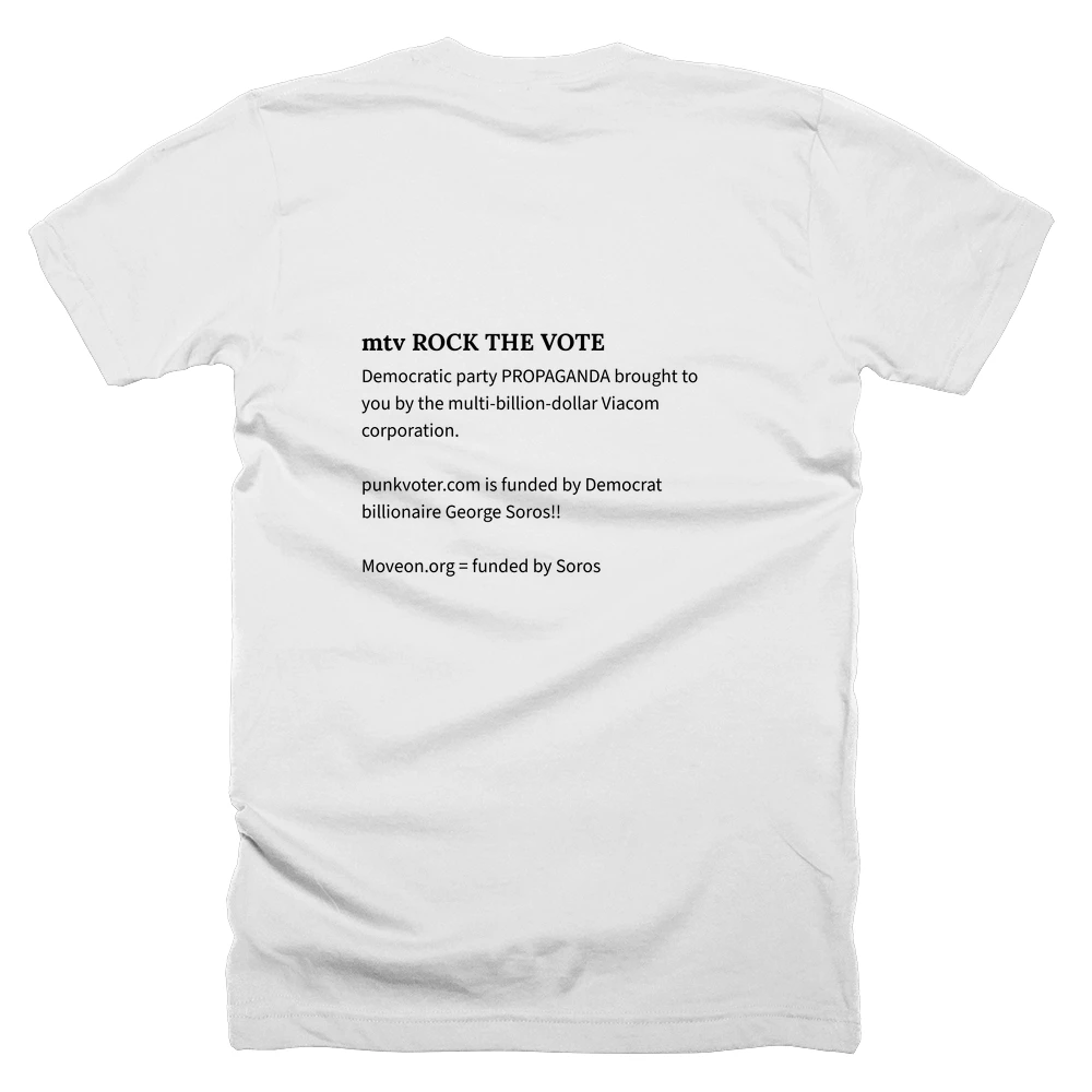 T-shirt with a definition of 'mtv ROCK THE VOTE' printed on the back