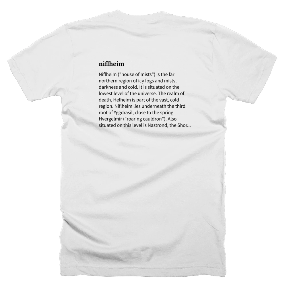 T-shirt with a definition of 'niflheim' printed on the back