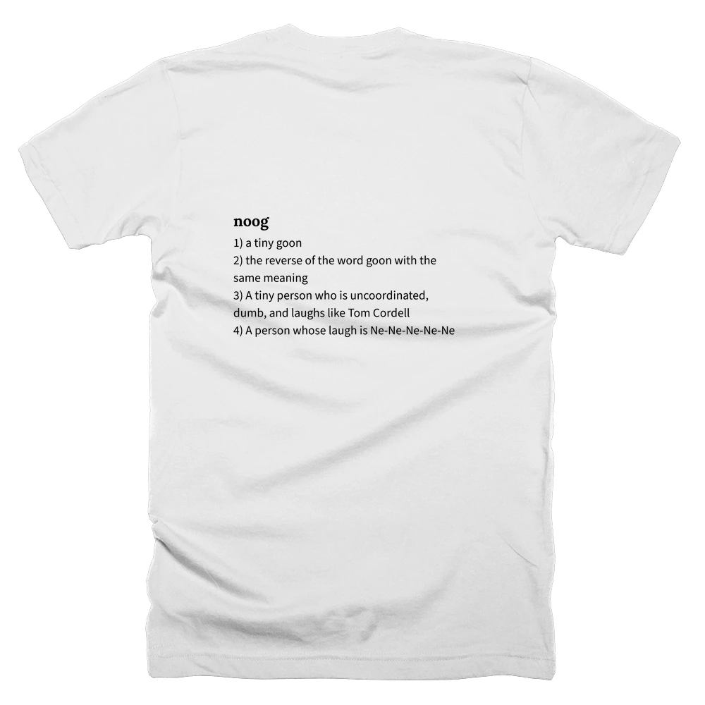 T-shirt with a definition of 'noog' printed on the back