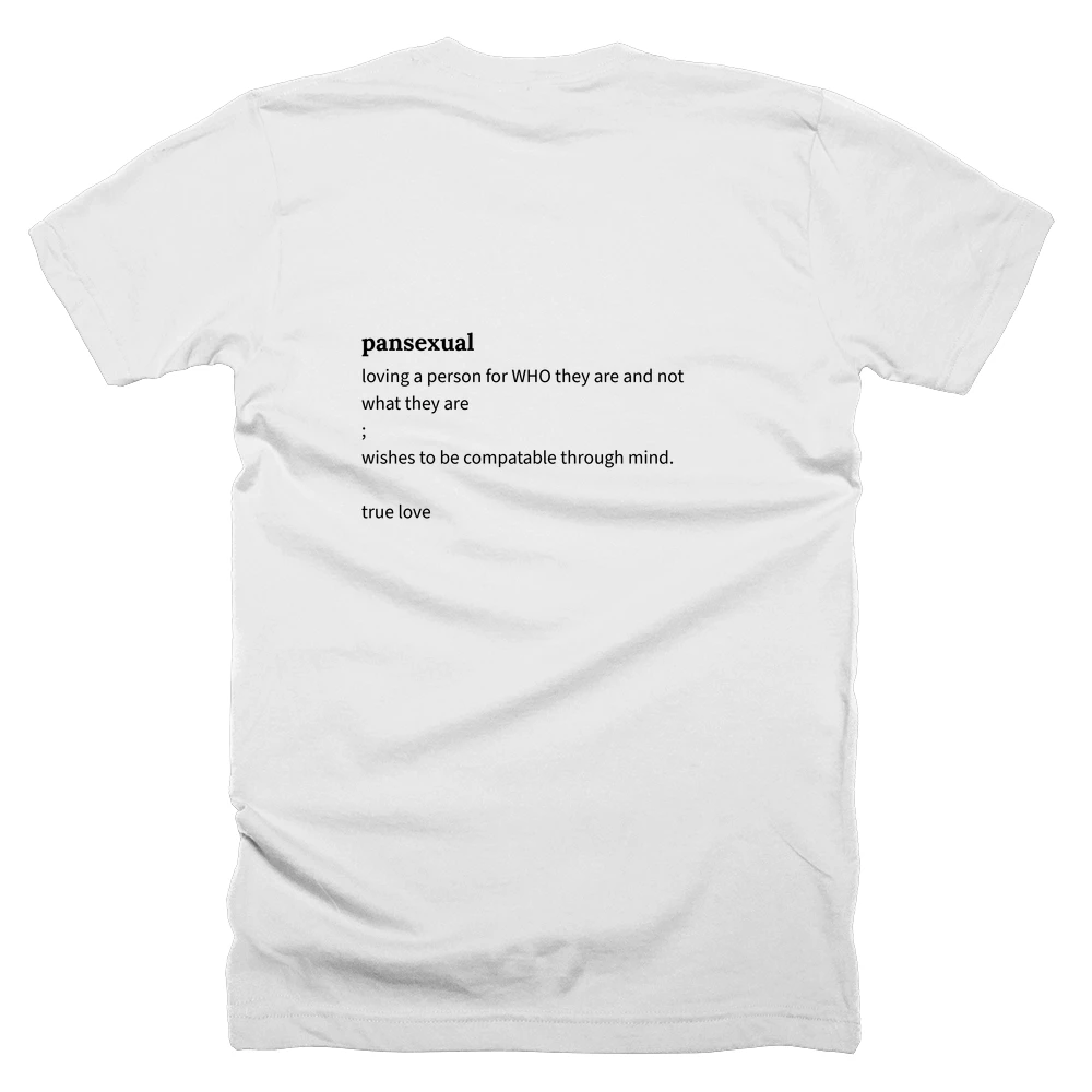 T-shirt with a definition of 'pansexual' printed on the back