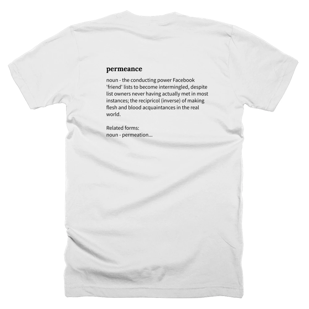 T-shirt with a definition of 'permeance' printed on the back