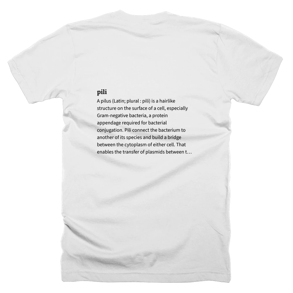 T-shirt with a definition of 'pili' printed on the back