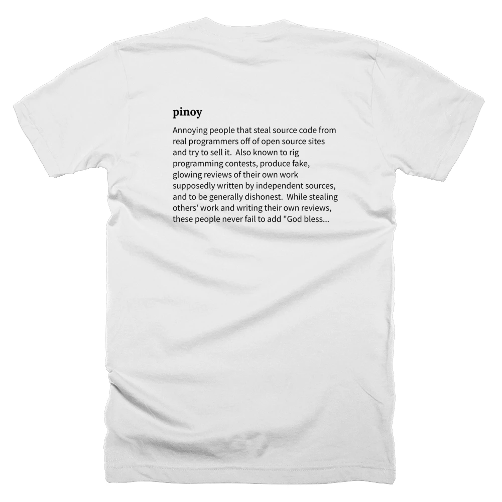 T-shirt with a definition of 'pinoy' printed on the back