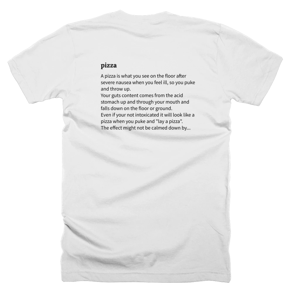 T-shirt with a definition of 'pizza' printed on the back