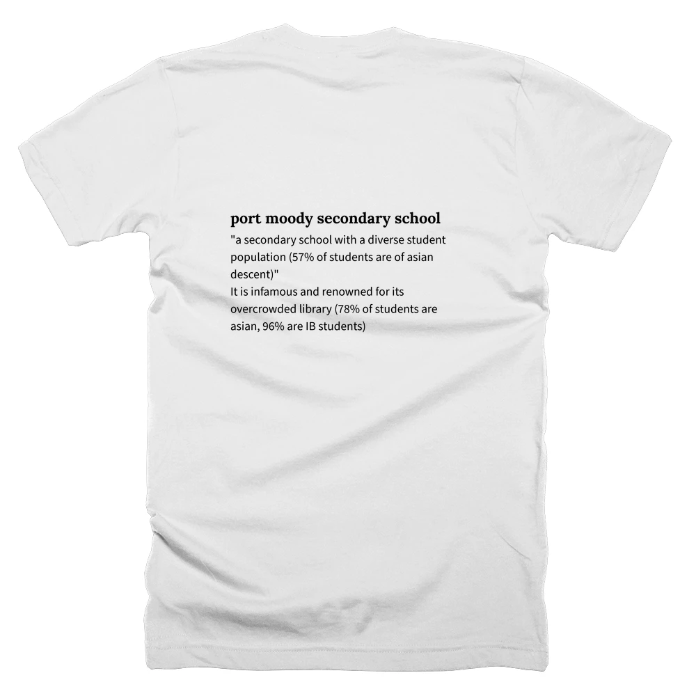 T-shirt with a definition of 'port moody secondary school' printed on the back