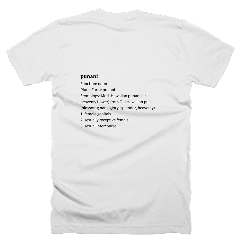 T-shirt with a definition of 'punani' printed on the back