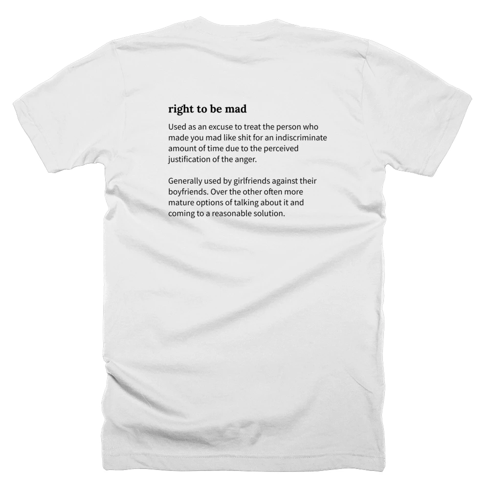 T-shirt with a definition of 'right to be mad' printed on the back