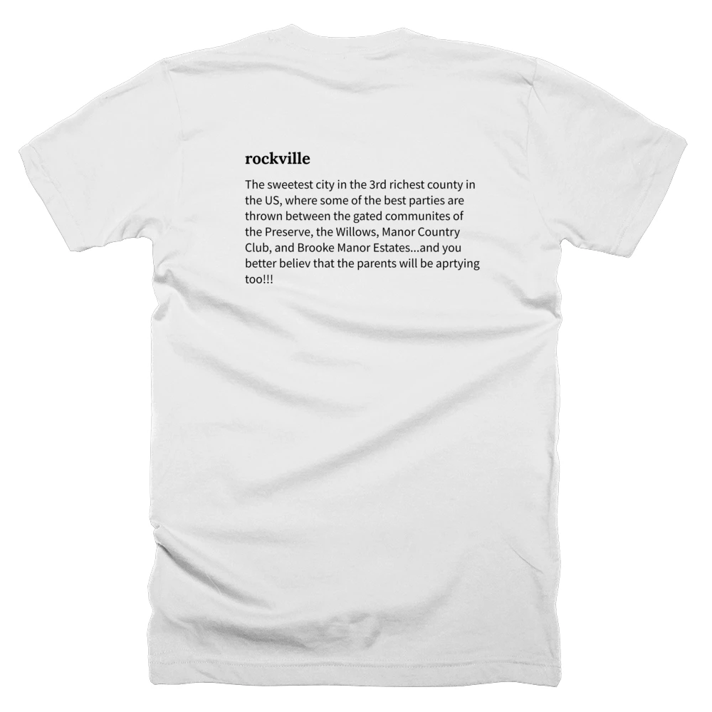 T-shirt with a definition of 'rockville' printed on the back