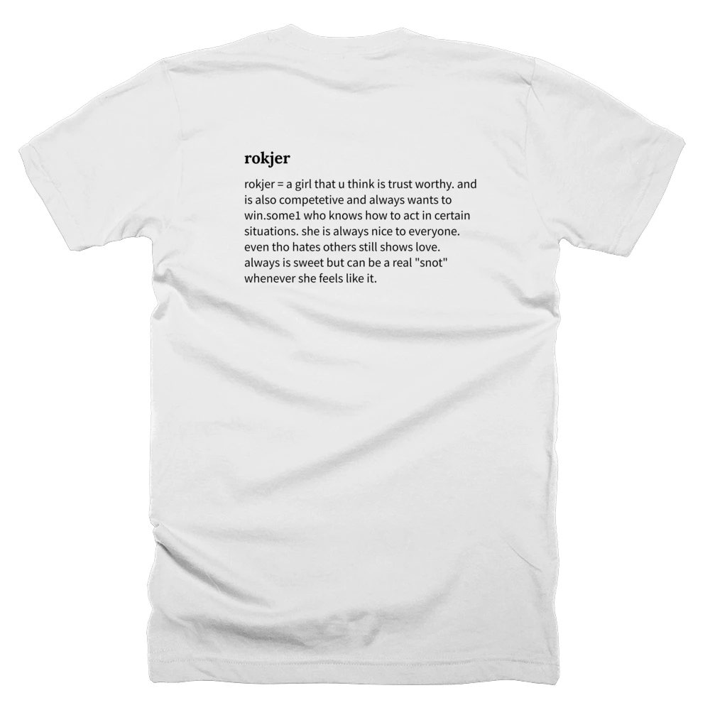T-shirt with a definition of 'rokjer' printed on the back