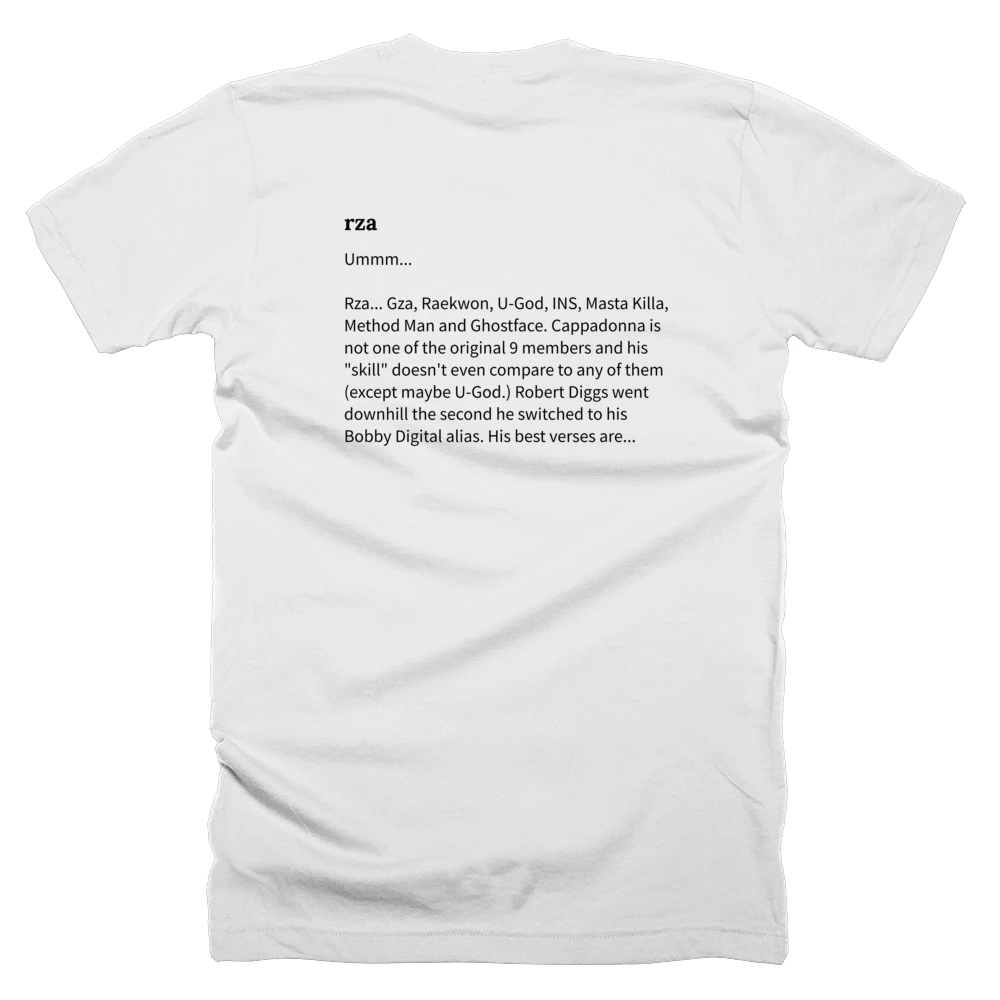 T-shirt with a definition of 'rza' printed on the back