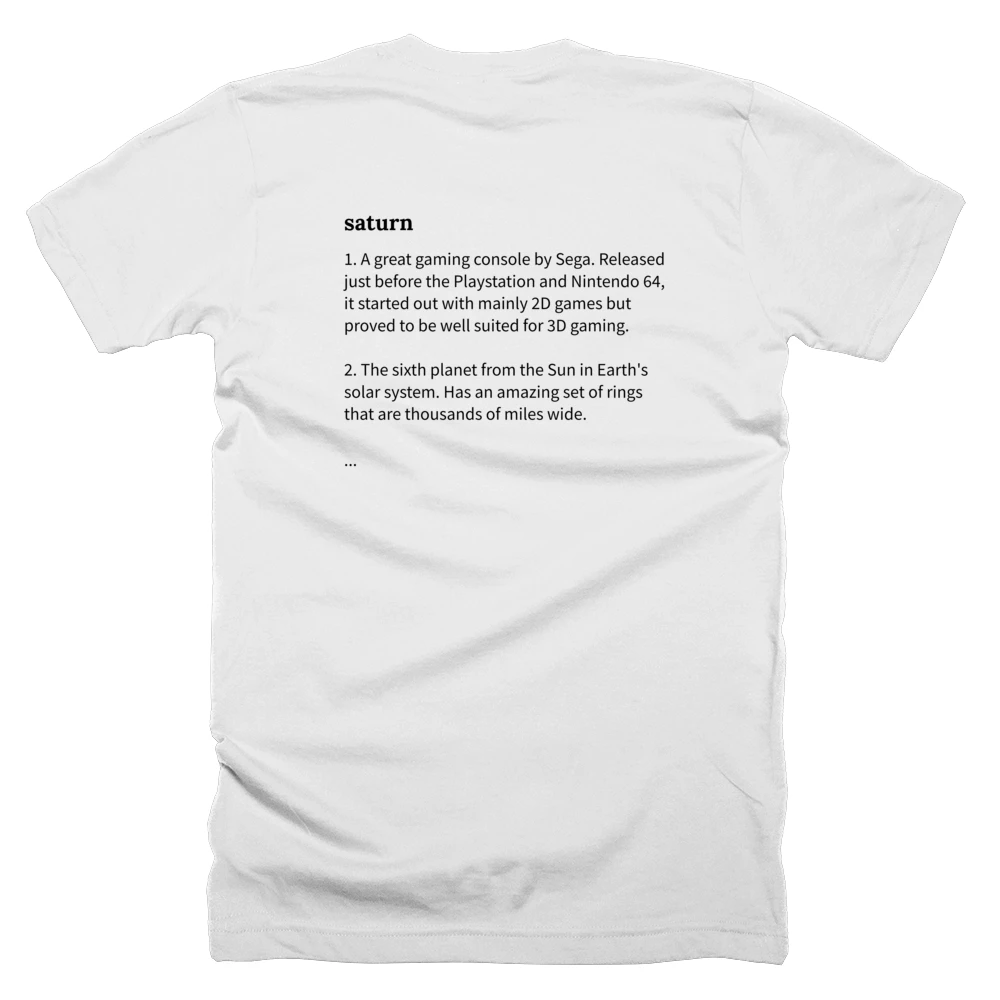 T-shirt with a definition of 'saturn' printed on the back