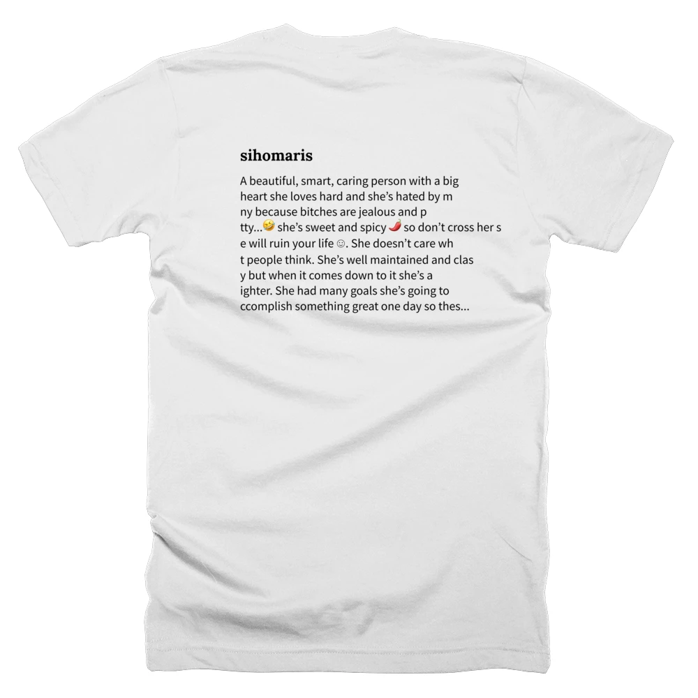 T-shirt with a definition of 'sihomaris' printed on the back