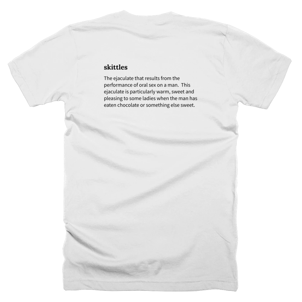 T-shirt with a definition of 'skittles' printed on the back