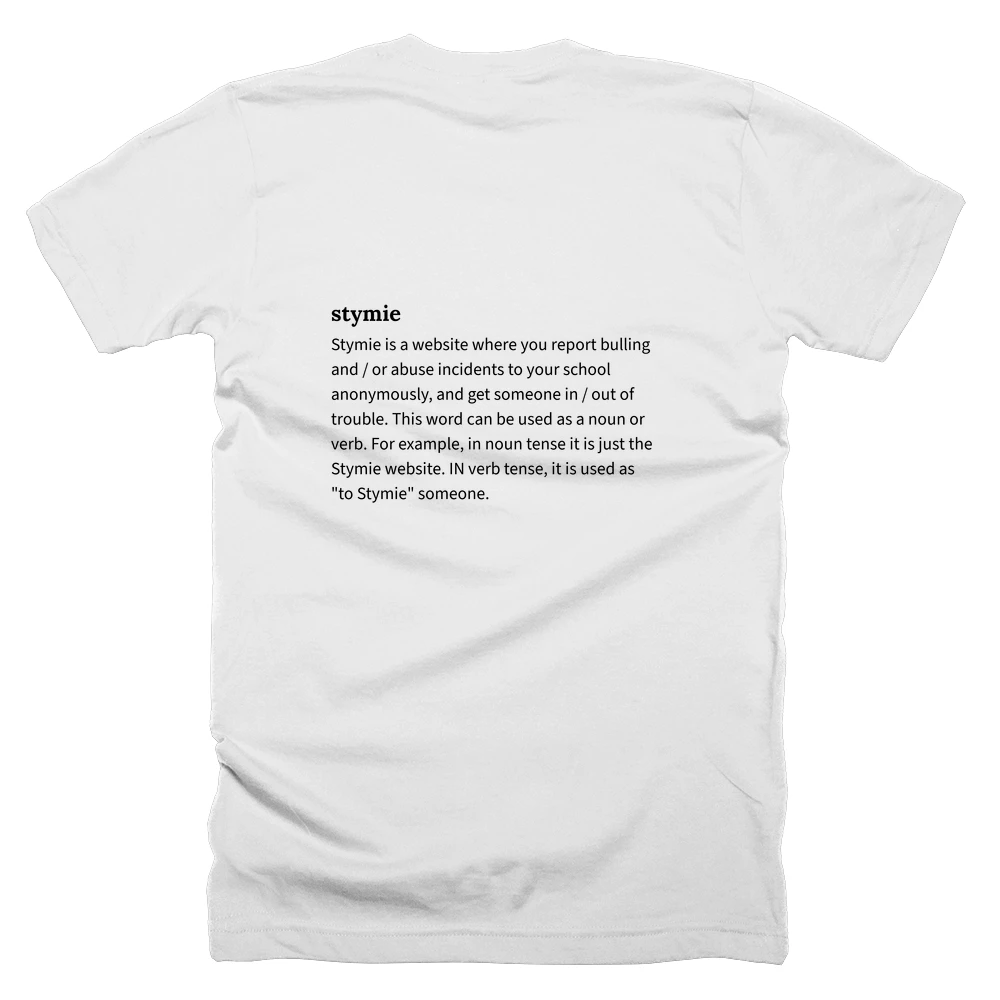 T-shirt with a definition of 'stymie' printed on the back