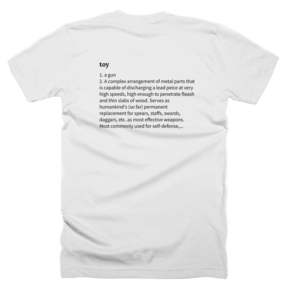 T-shirt with a definition of 'toy' printed on the back