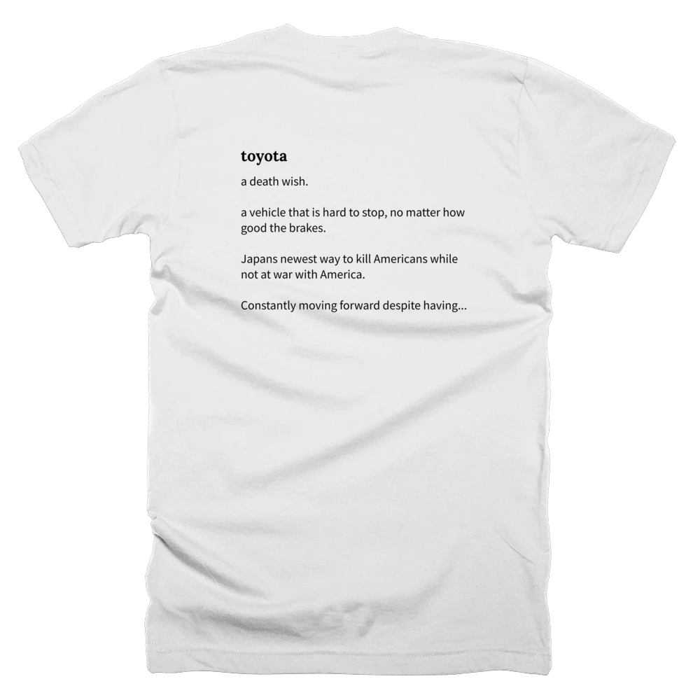 T-shirt with a definition of 'toyota' printed on the back