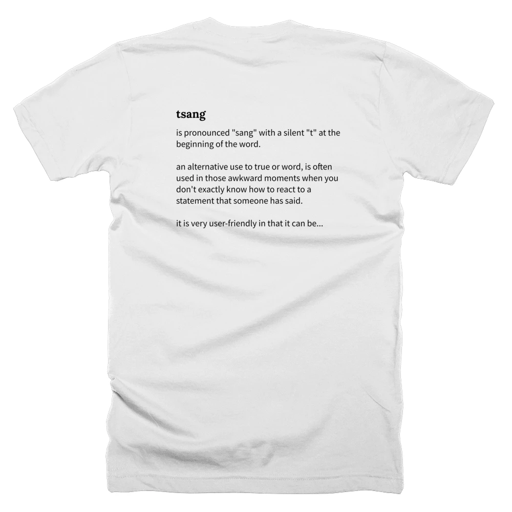 T-shirt with a definition of 'tsang' printed on the back