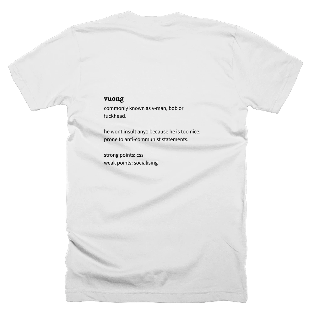 T-shirt with a definition of 'vuong' printed on the back