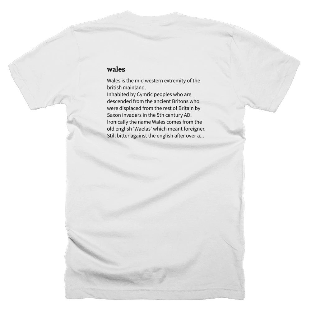 T-shirt with a definition of 'wales' printed on the back