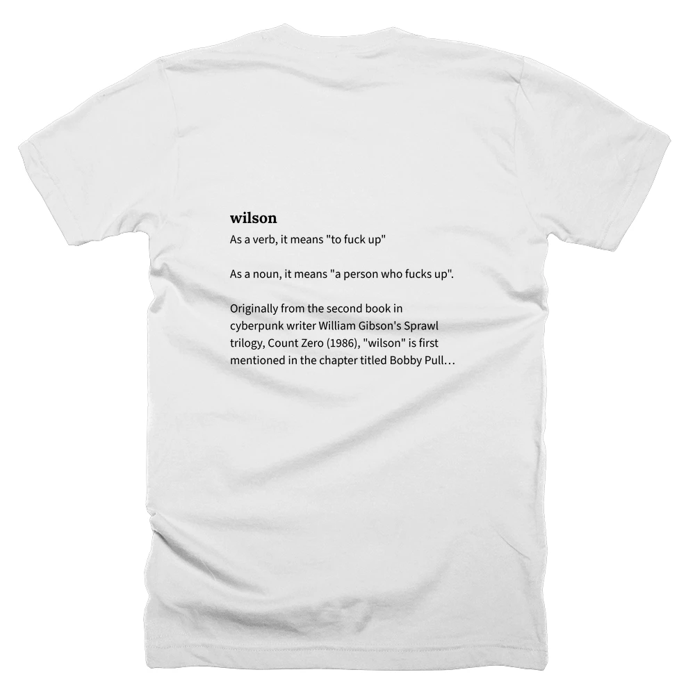 T-shirt with a definition of 'wilson' printed on the back