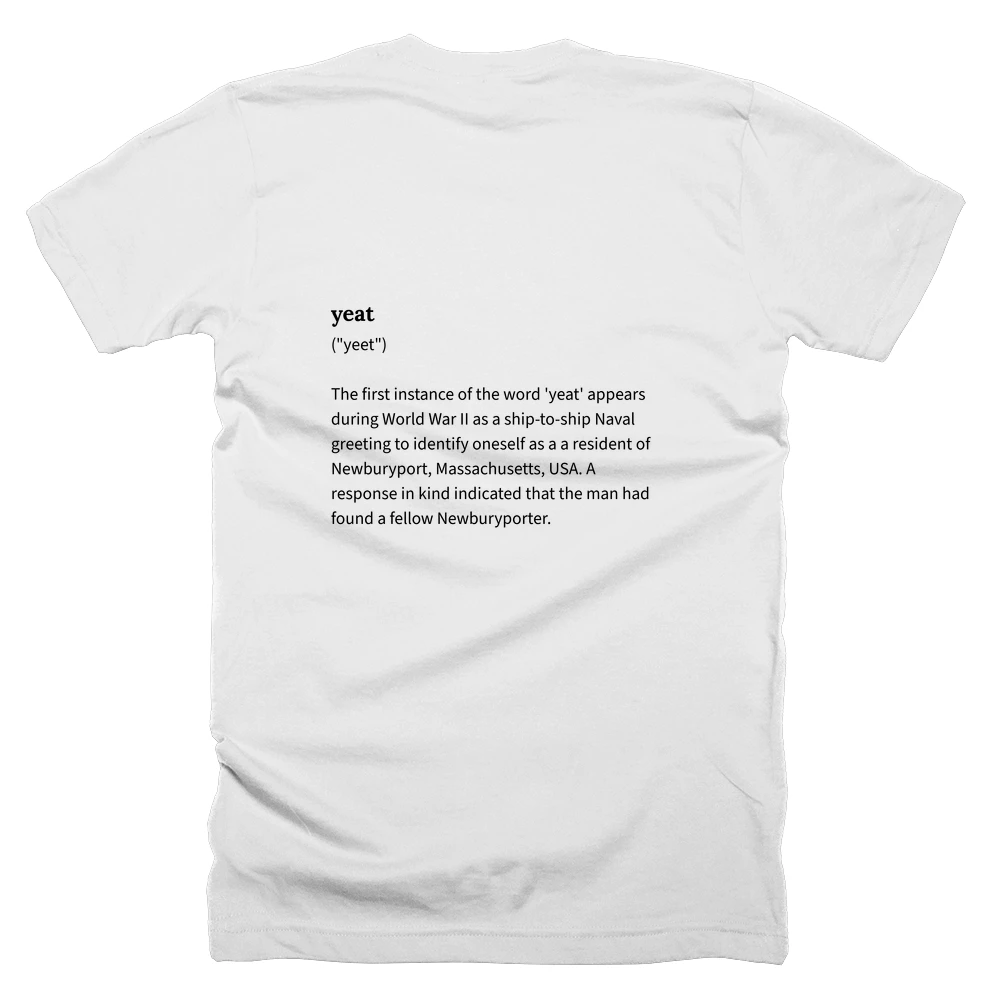 T-shirt with a definition of 'yeat' printed on the back