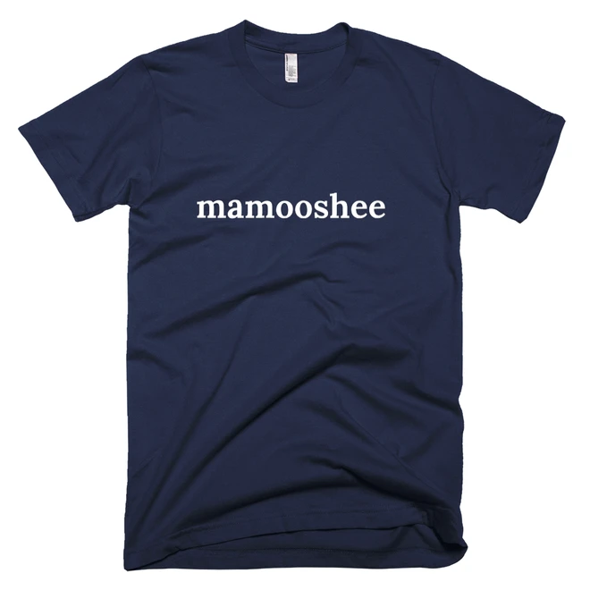 T-shirt with 'mamooshee' text on the front