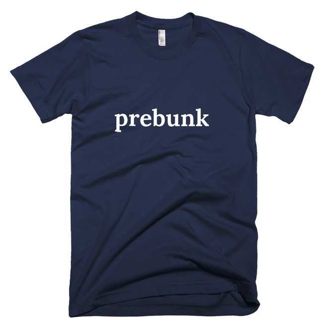 T-shirt with 'prebunk' text on the front