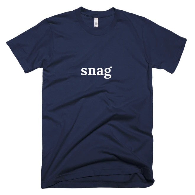 T-shirt with 'snag' text on the front