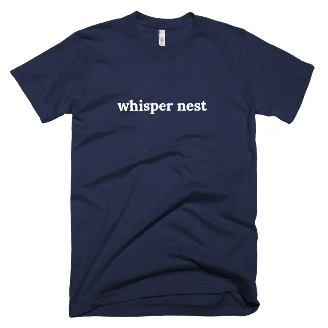 T-shirt with 'whisper nest' text on the front