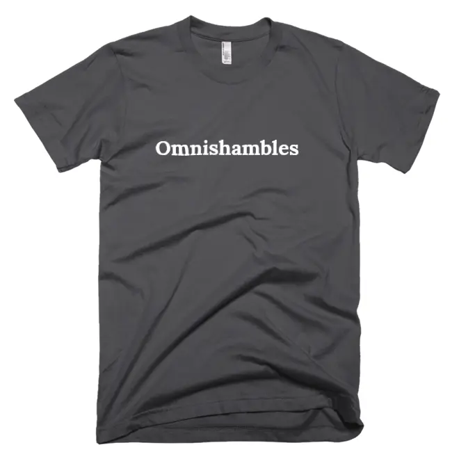 T-shirt with 'Omnishambles' text on the front