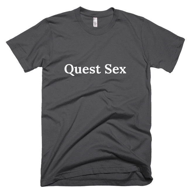 T-shirt with 'Quest Sex' text on the front