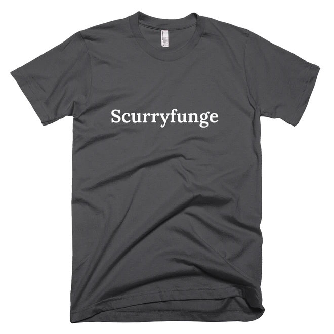 T-shirt with 'Scurryfunge' text on the front