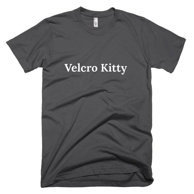 T-shirt with 'Velcro Kitty' text on the front