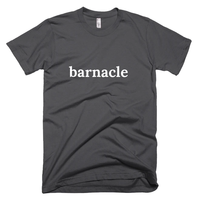 T-shirt with 'barnacle' text on the front