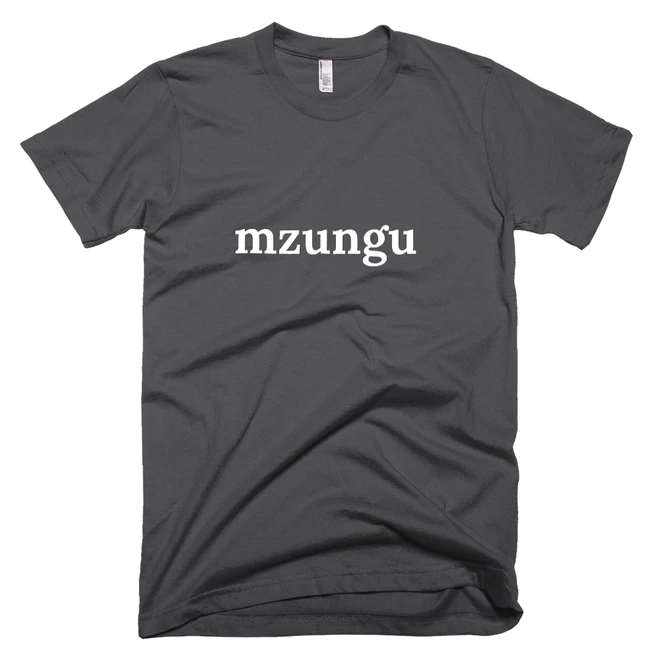 T-shirt with 'mzungu' text on the front