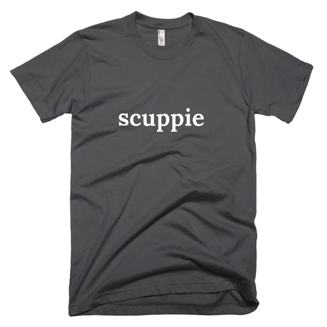 T-shirt with 'scuppie' text on the front