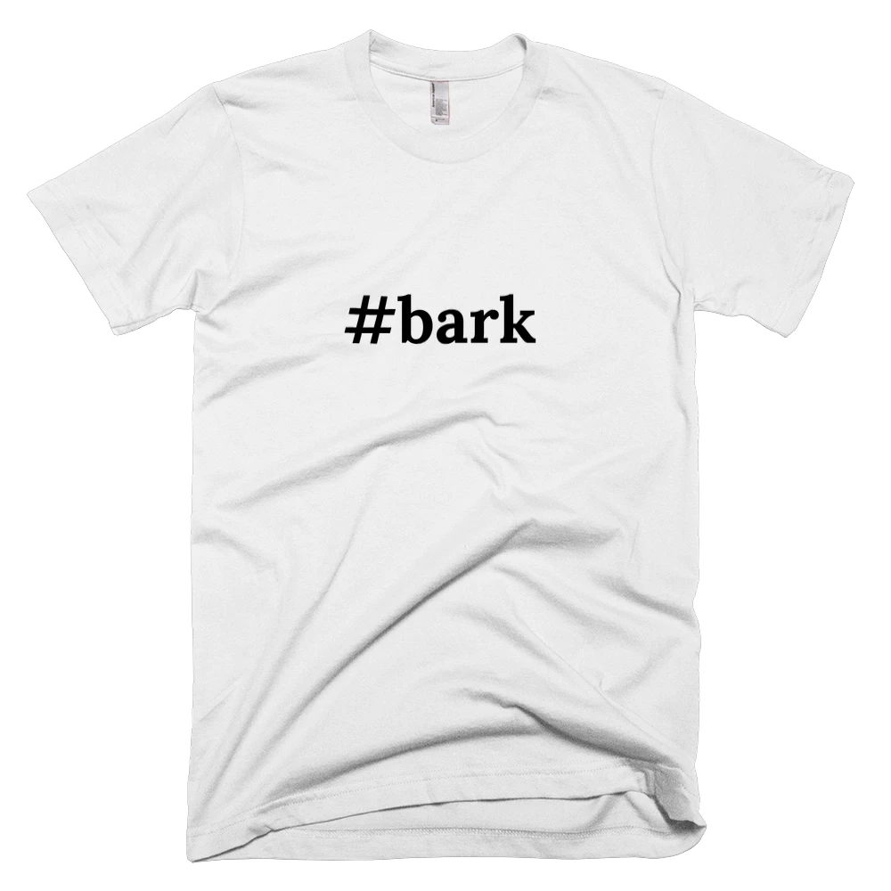 T-shirt with '#bark' text on the front