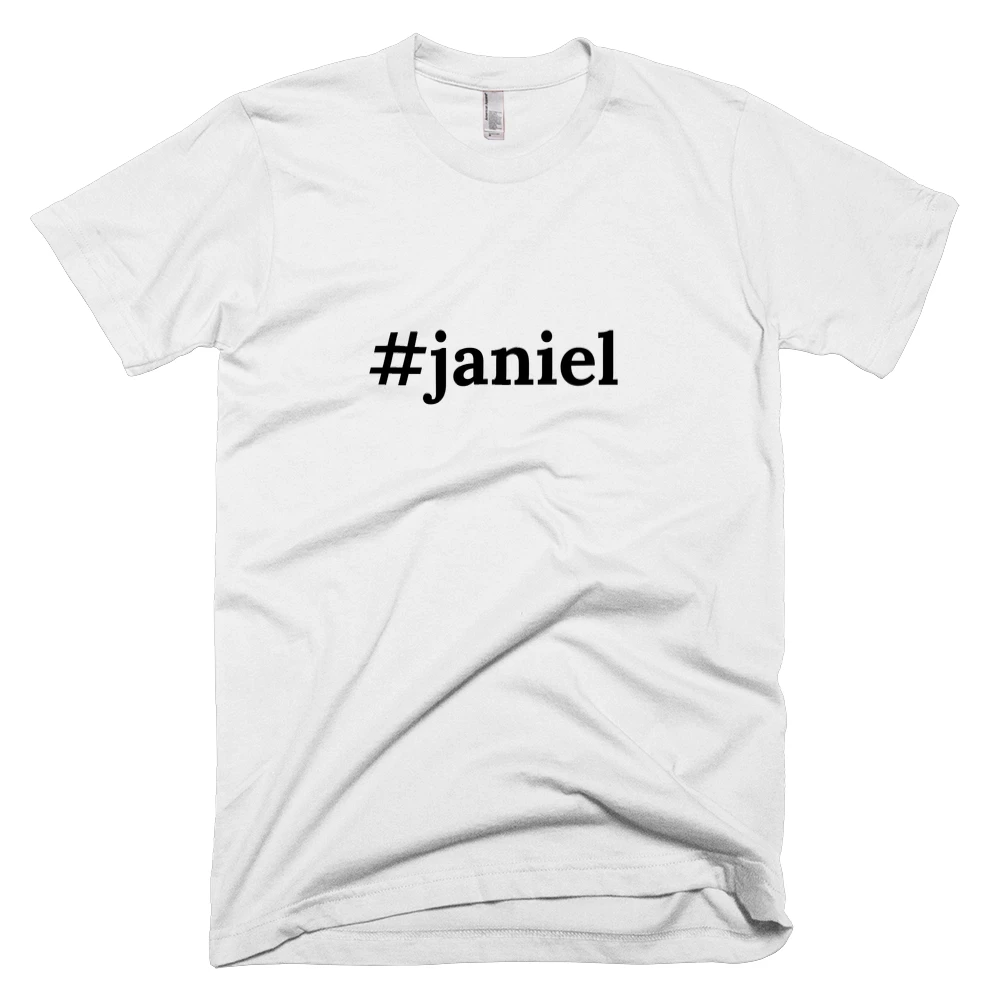 T-shirt with '#janiel' text on the front