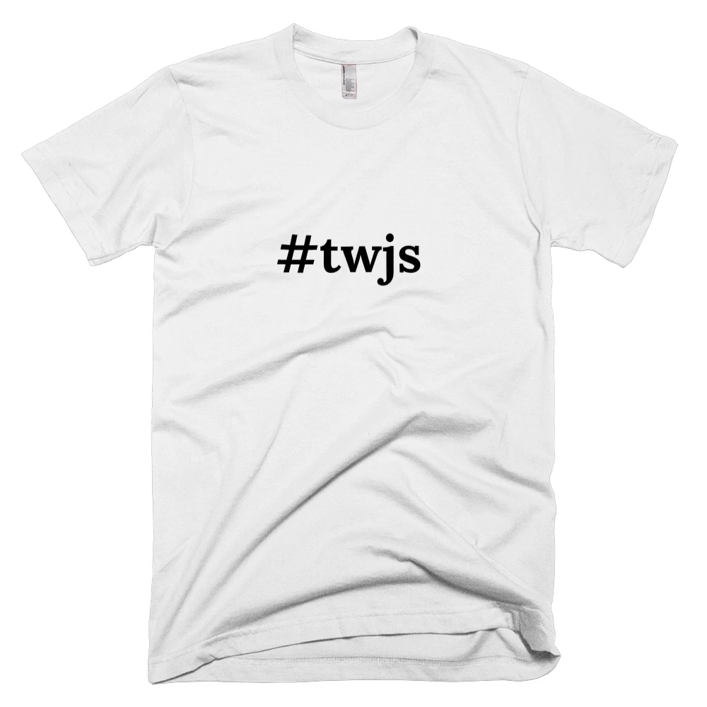 T-shirt with '#twjs' text on the front