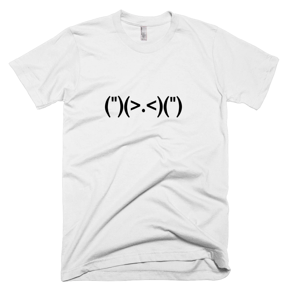 T-shirt with '(")(>.<)(")' text on the front