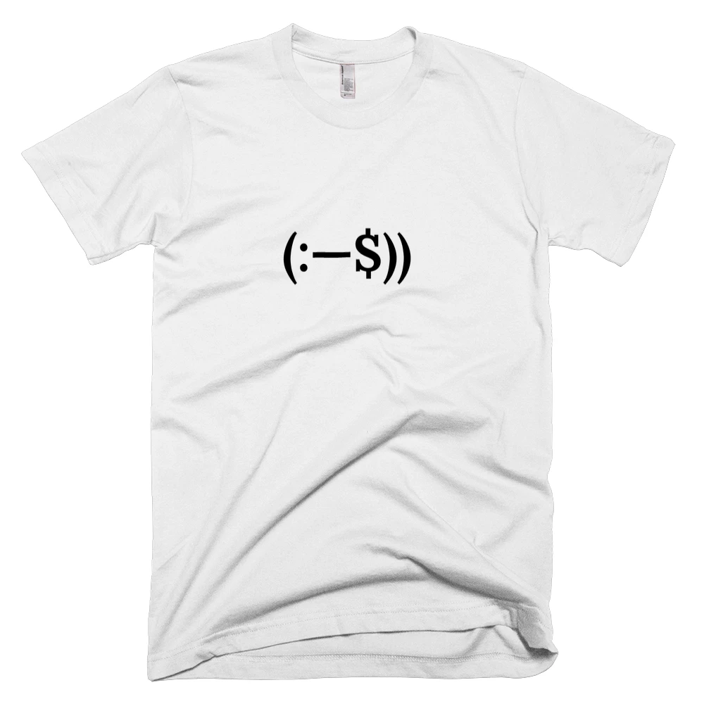 T-shirt with '(:—$))' text on the front