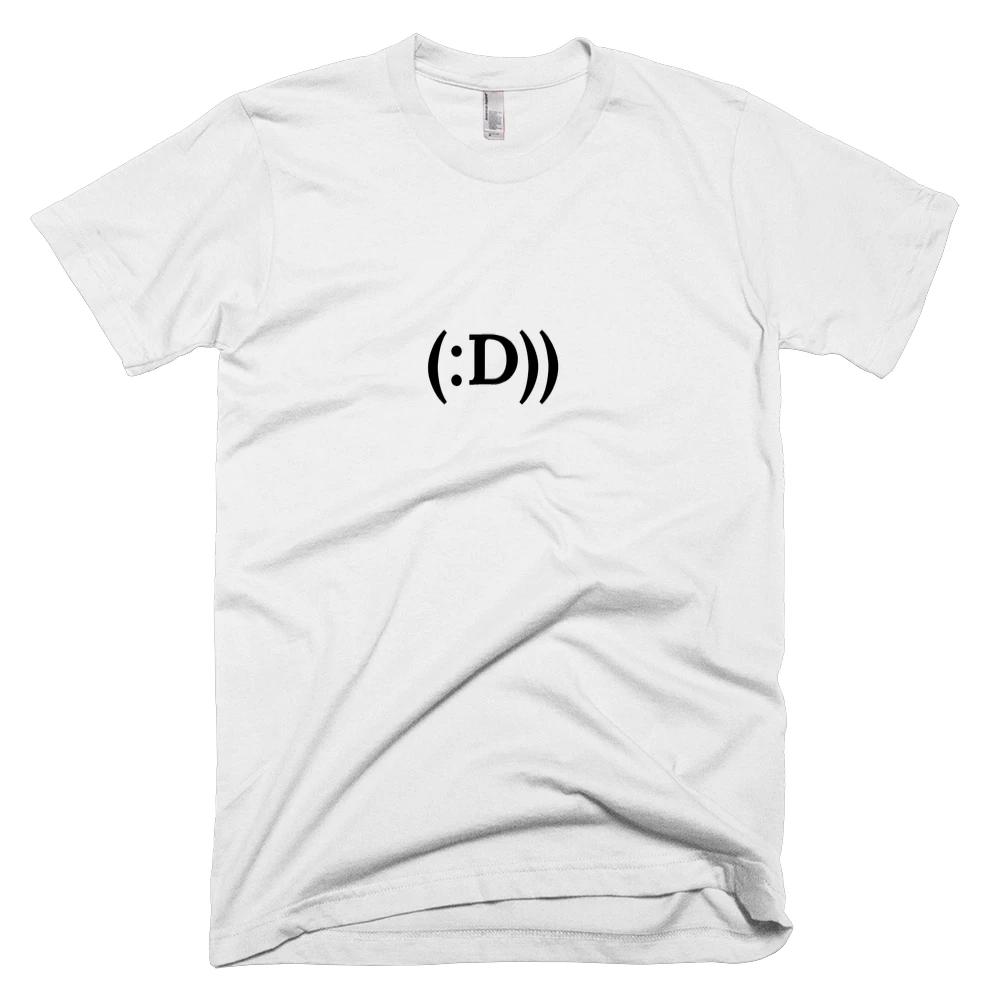 T-shirt with '(:D))' text on the front