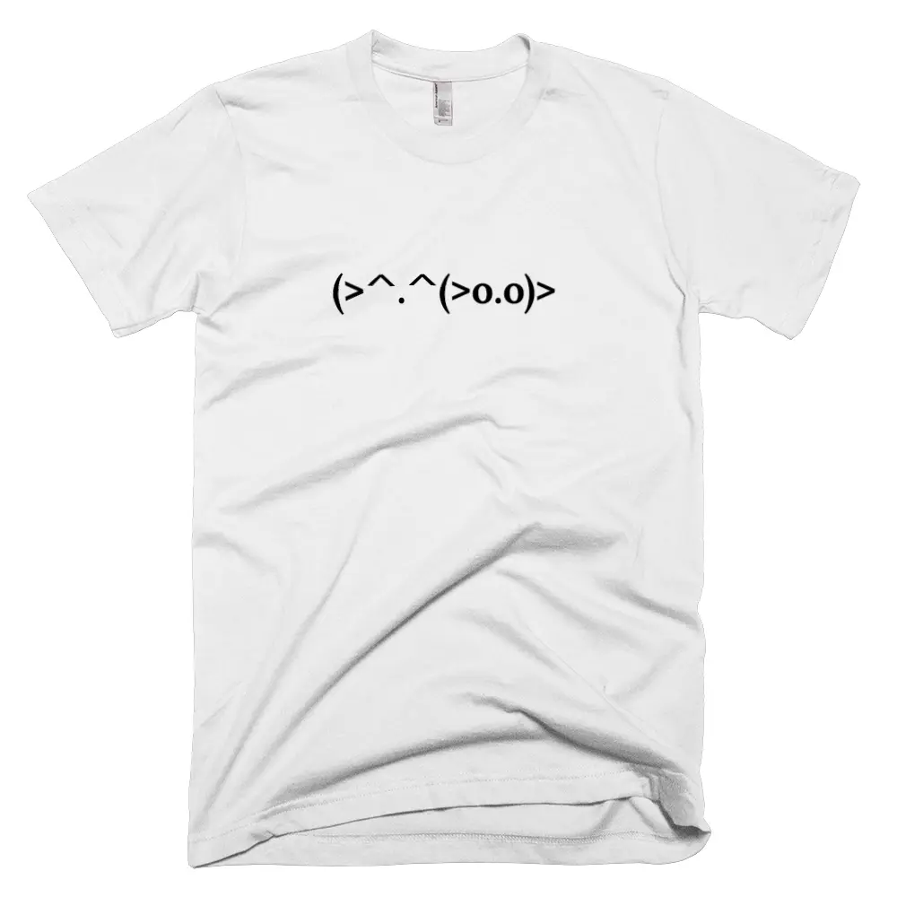 T-shirt with '(>^.^(>o.o)>' text on the front