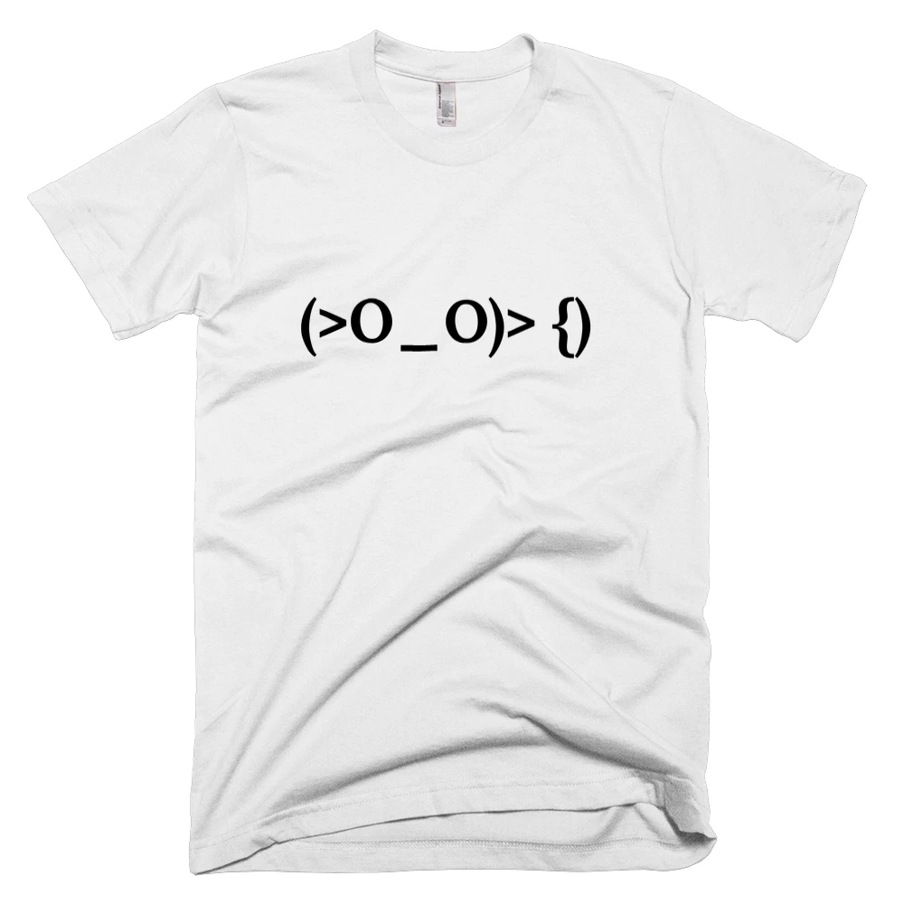 T-shirt with '(>O_O)> {)' text on the front