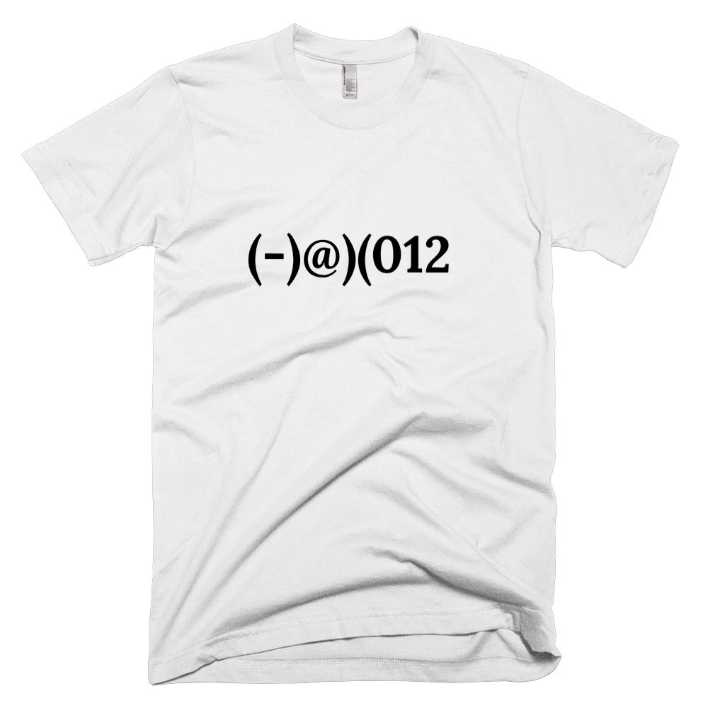T-shirt with '(-)@)(012' text on the front